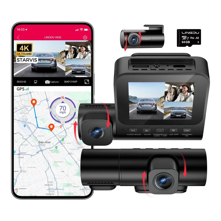 Car Dash Cam - LINGDU V630 4K 2.4'' Scherm Wifi